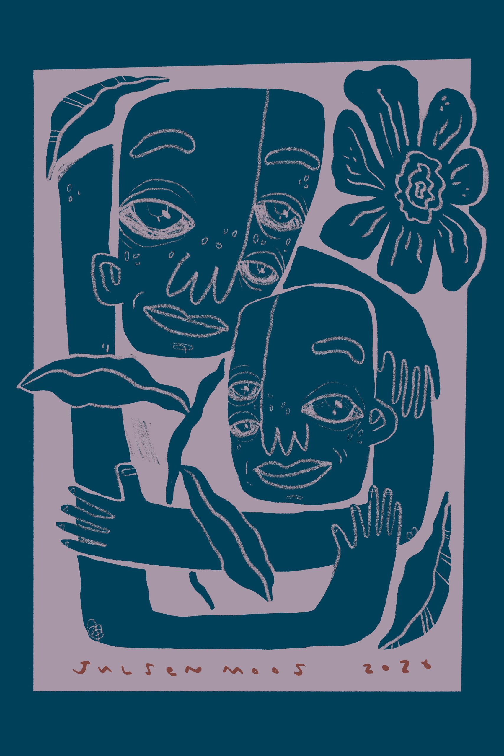 Abraza flores, ilustración original de Julsen Moos